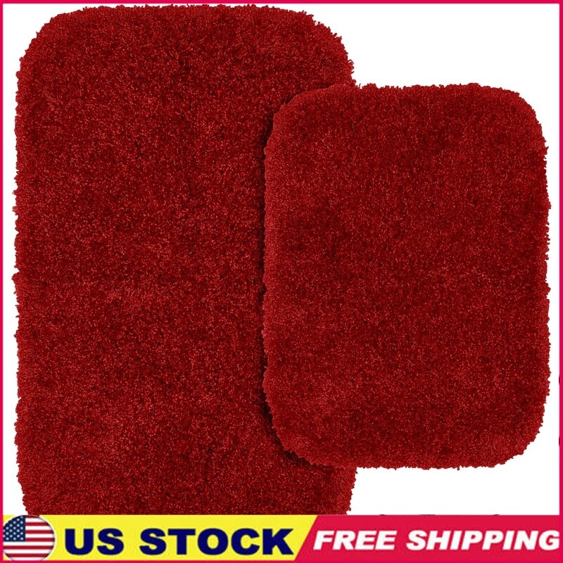 Soft Washable Nylon Bath Rug Set Non-Slip High Pile 2 Pcs Bathroom Decor Red New