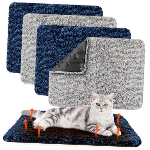4 Pack Self-Warming Cat Bed Indoor Heating Pad 16x20 Inch Gray Navy Blue