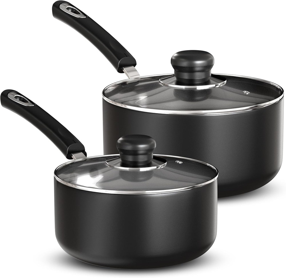 Nonstick Saucepan Set with Lids - 1 Quart and 2 Quart Multipurpose Cooking Pots