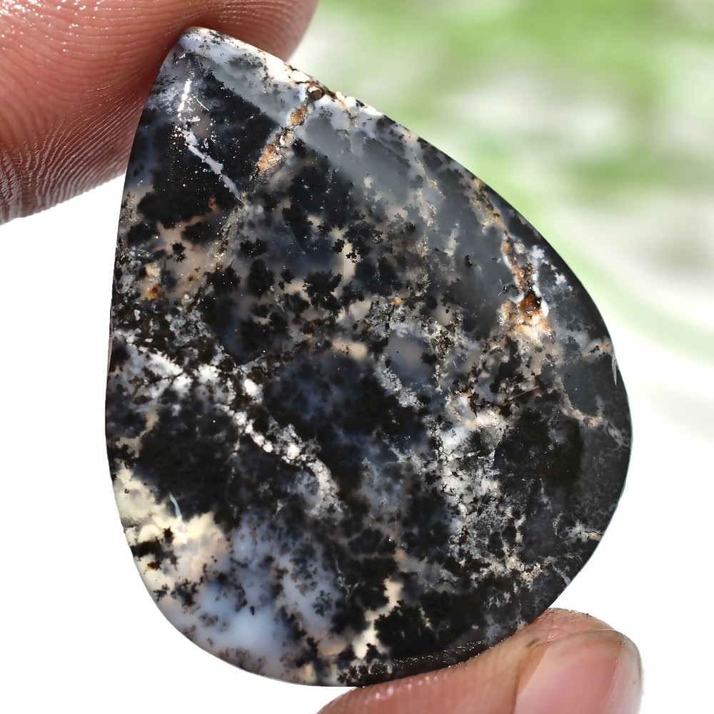 Rare Dendrite Opal Gemstone, Pear Shape Smooth Polished Flat Back Cabochon, 26ct