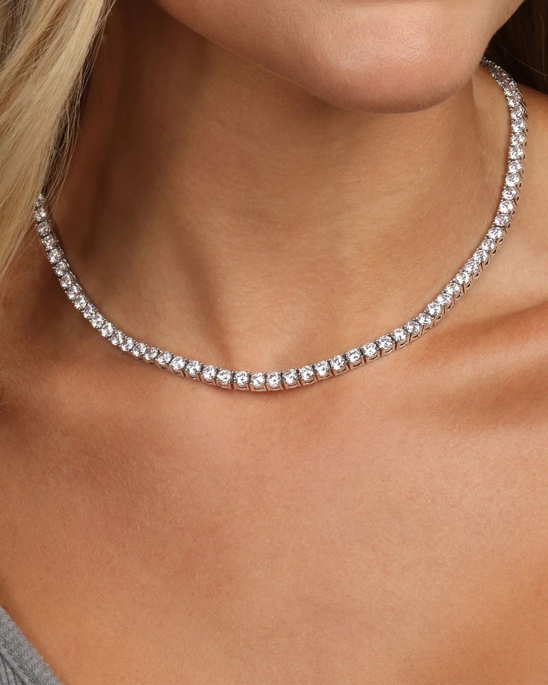 20CT Lab-Created Round Diamond Tennis Necklace in 14K White Gold