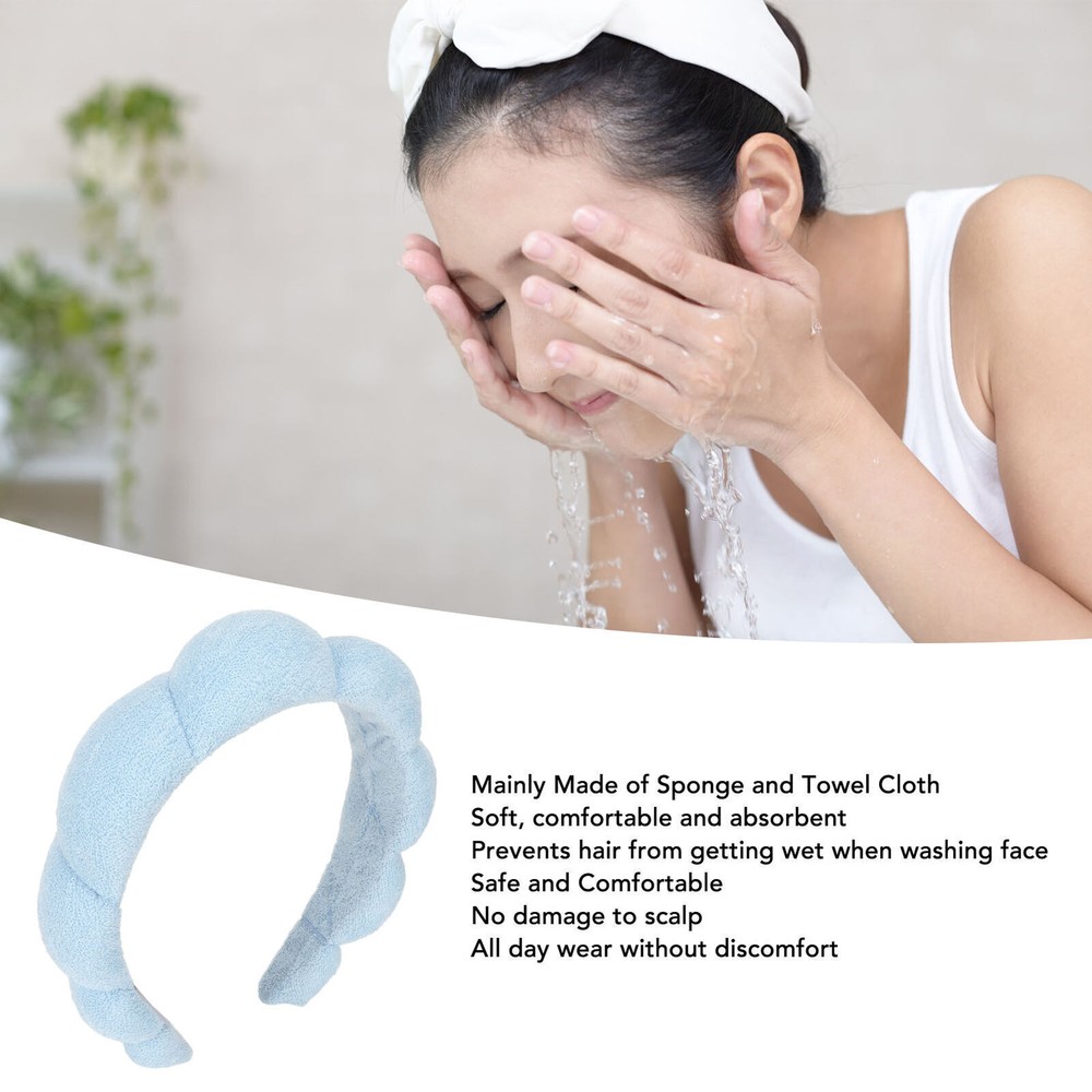 Absorbent Non-Slip Padded Sponge Headband for Spa and Hair Care