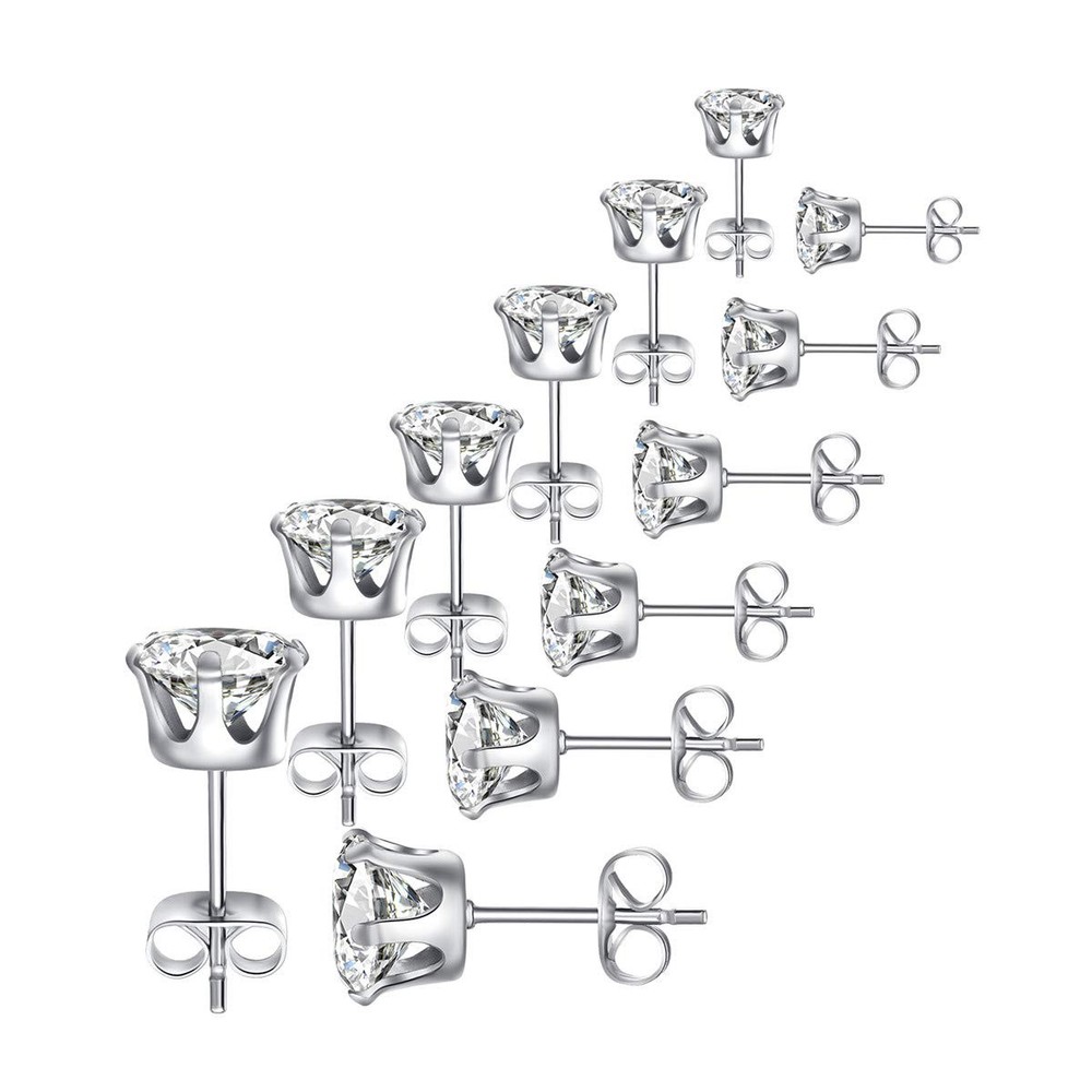 Hypoallergenic Stainless Steel Stud Earrings with Cubic Zirconia for Women & Men