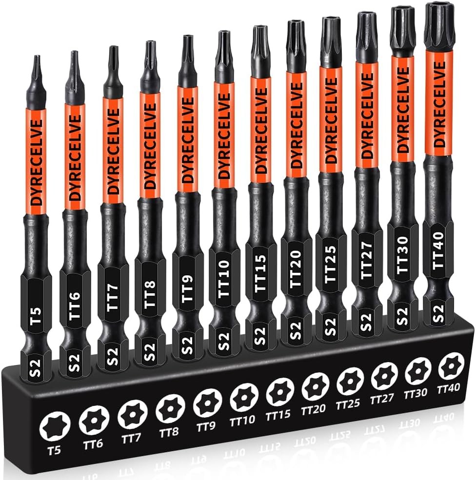 12-Piece Black Impact Security Torx Bit Set - 3-Inch Bits 12-Pack