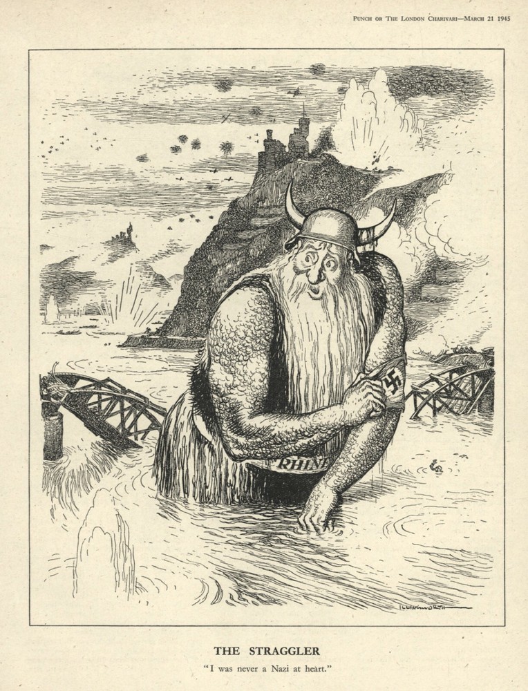 RARE 1945 WW 2 Cartoon ALLIED INVASION OF EUROPE - Operations Grenade/Lumberjack