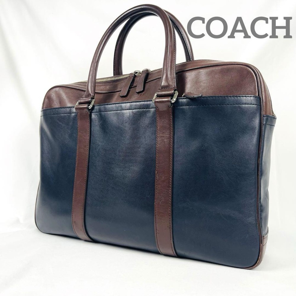 Coach Bicolor Leather Briefcase Business Tote Bag MultiColor Gently Used