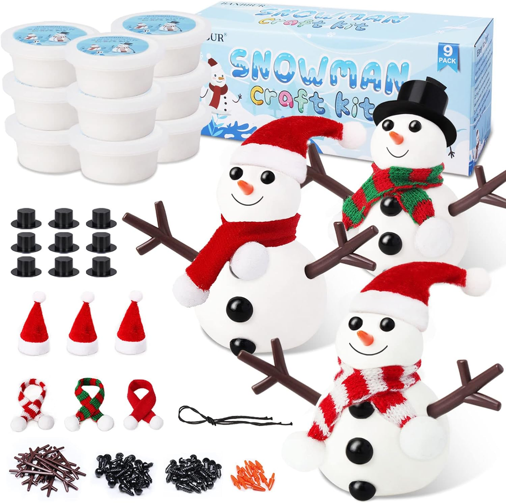 9 Pack Build a Snowman Kit Snowman Crafts for Kids,Modeling Clay Snowman DIY Kit