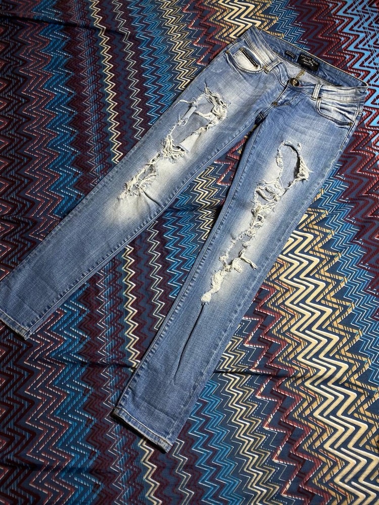 Philipp Plein Blue Cotton Denim Skinny Leg Jean