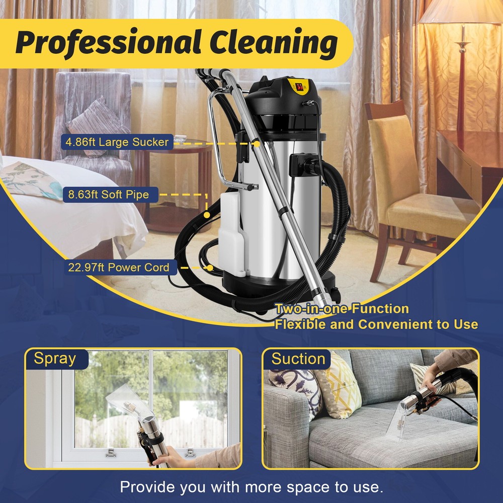 Commercial Carpet Extractor Cleaner Machine with 230mbar Pro Vacuum