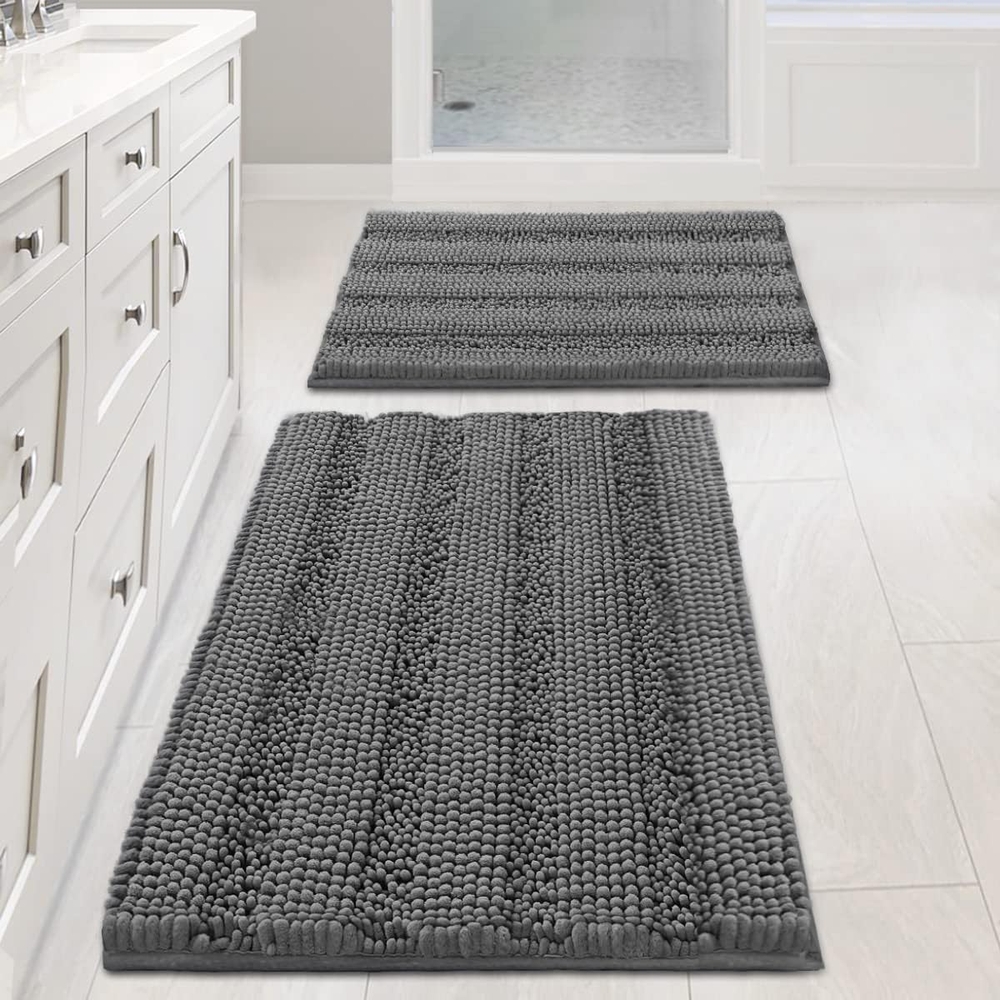 Non Slip Thick Shaggy Chenille Bathroom Rug Set Super Soft Absorbent