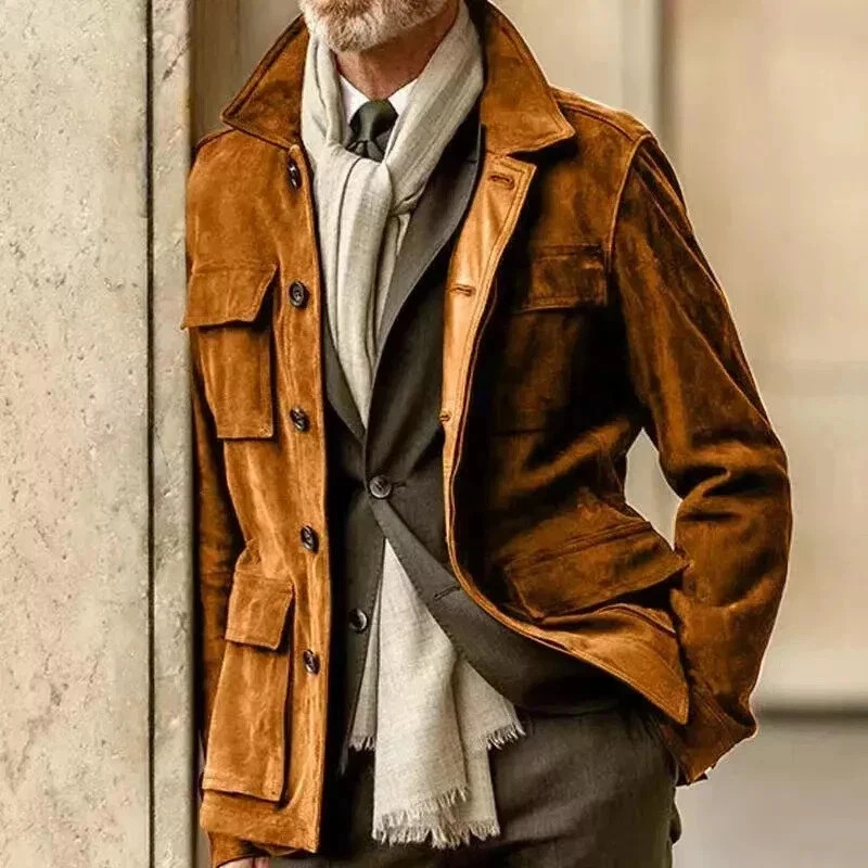 Handmade Brown Field Leather Jacket for Men Pure Suede Custom Made Coat