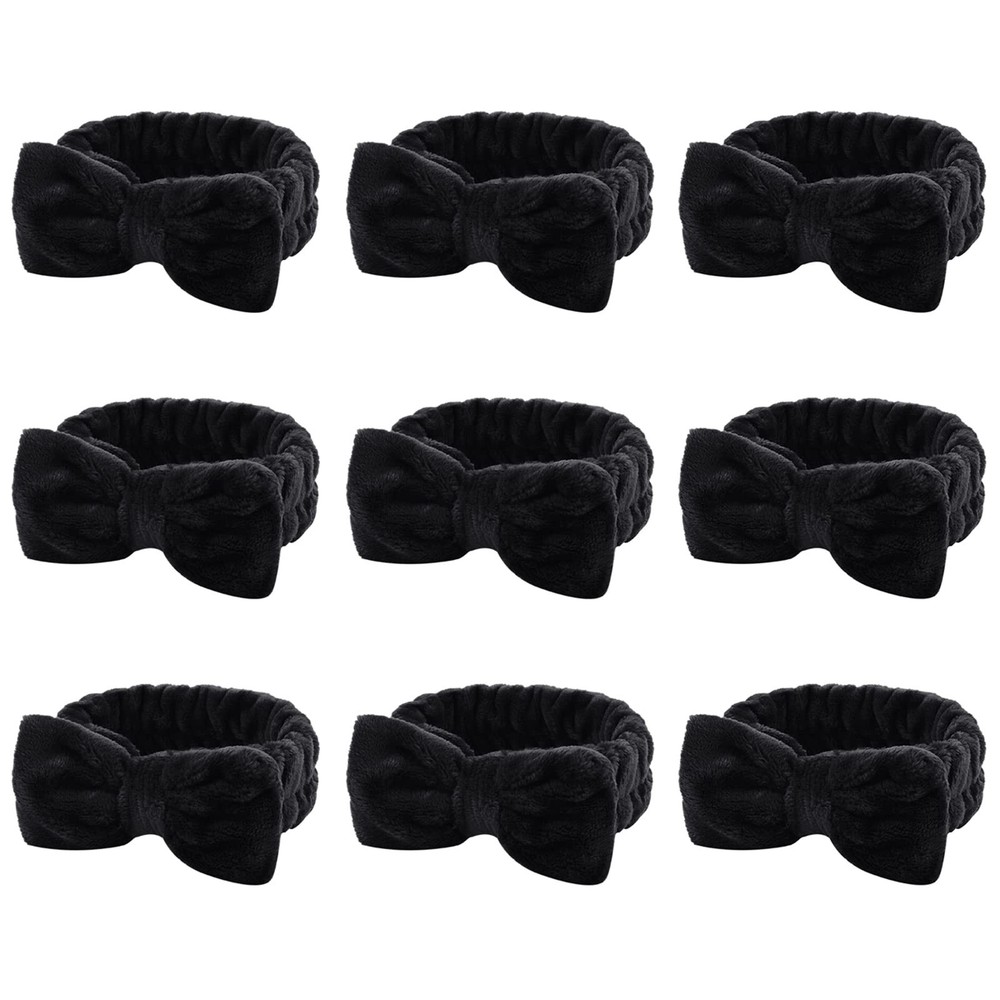 WHAVEL 9 Pack Black Microfiber Hairbands for Washing Face Makeup Skincare Non-Slip Headbands