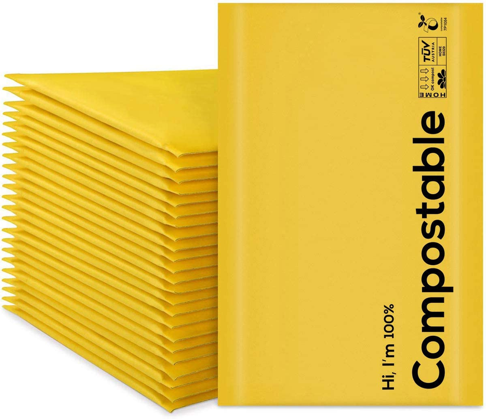 10.5x16 Biodegradable Bubble Mailers 25-Pack Compostable Padded Envelopes