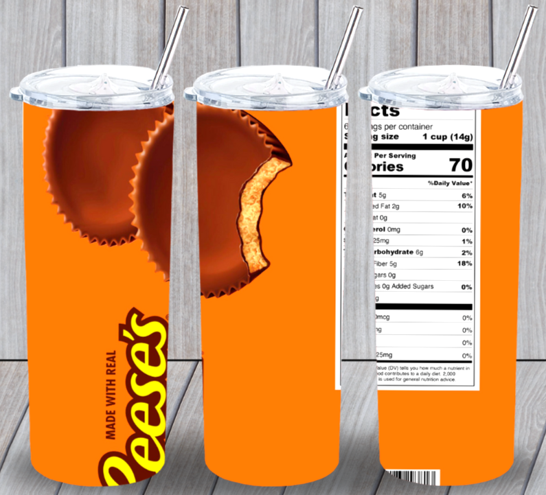 Reese's Butter Cups Multicolor 20oz Insulated Tumbler Lid Plastic Straw New