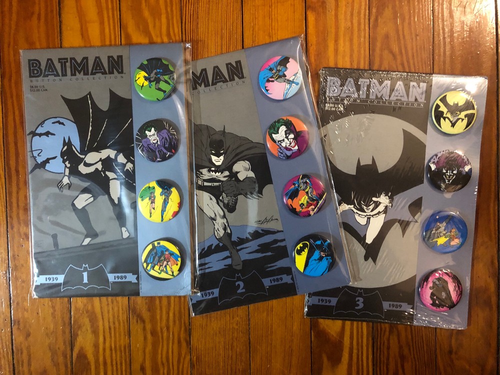 DC Comics Batman Art Button Collection - Set of 3 (1989) NEW SEALED!