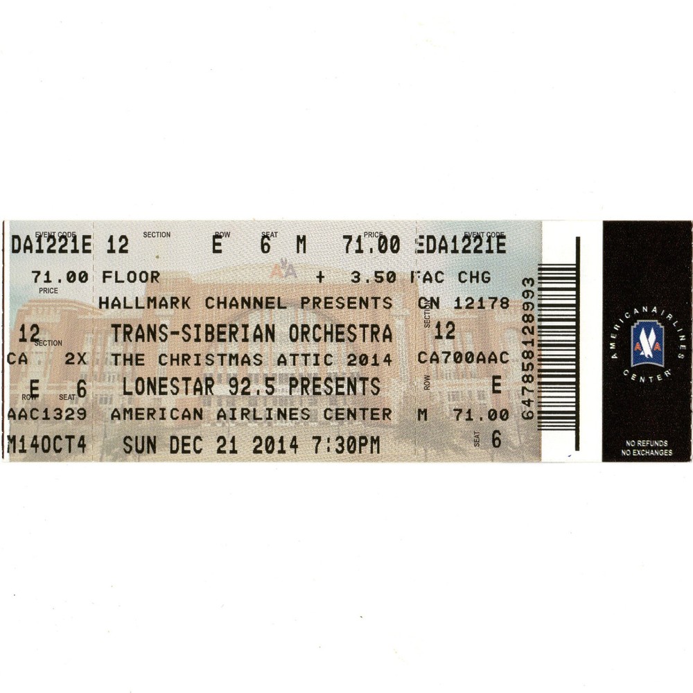 TRANS SIBERIAN ORCHESTRA Concert Ticket Stub DALLAS TX 12/21/14 CHRISTMAS ATTIC