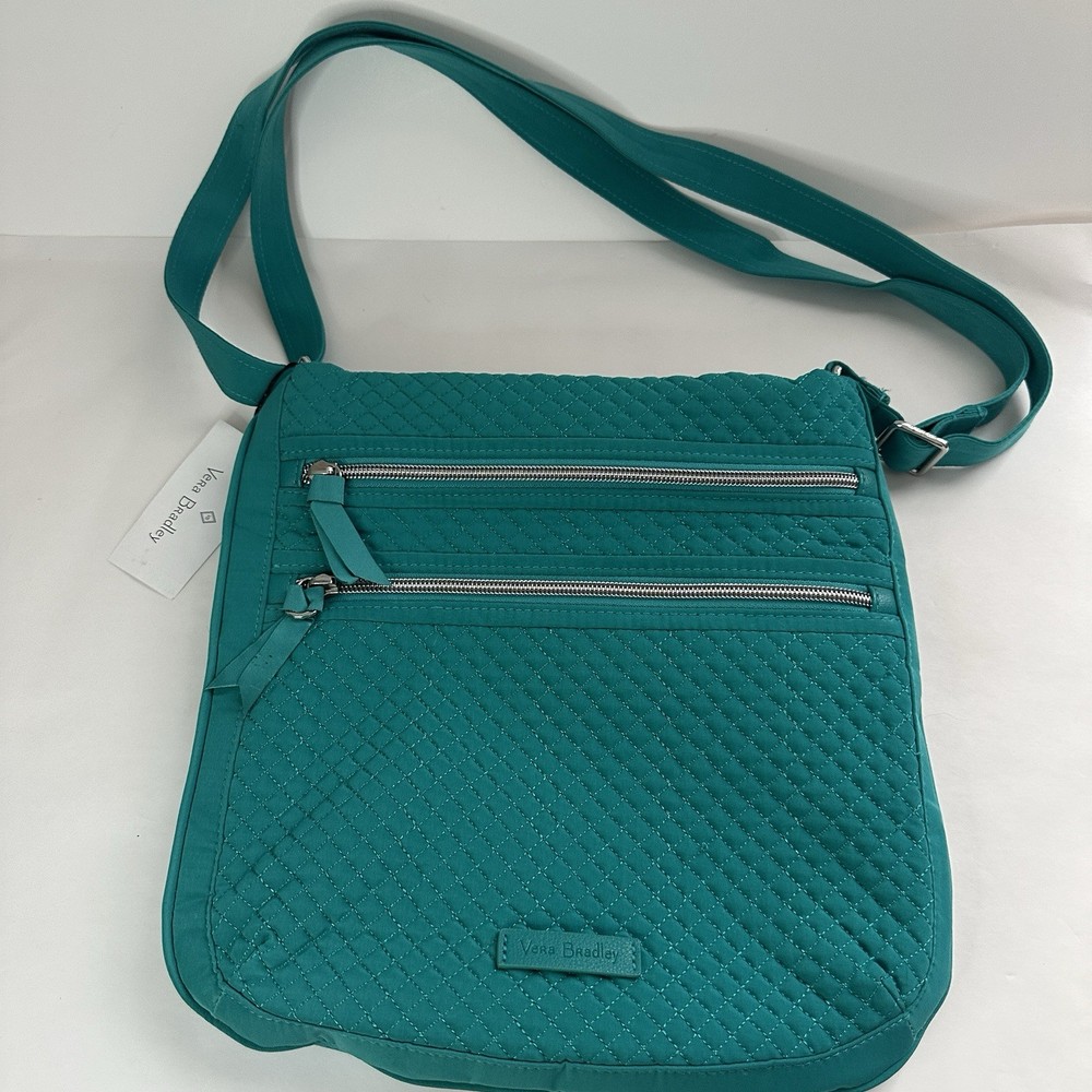 Vera Bradley Iconic Triple Zip Hipster in Cotton Classic Aqua/ Blue New With Tag