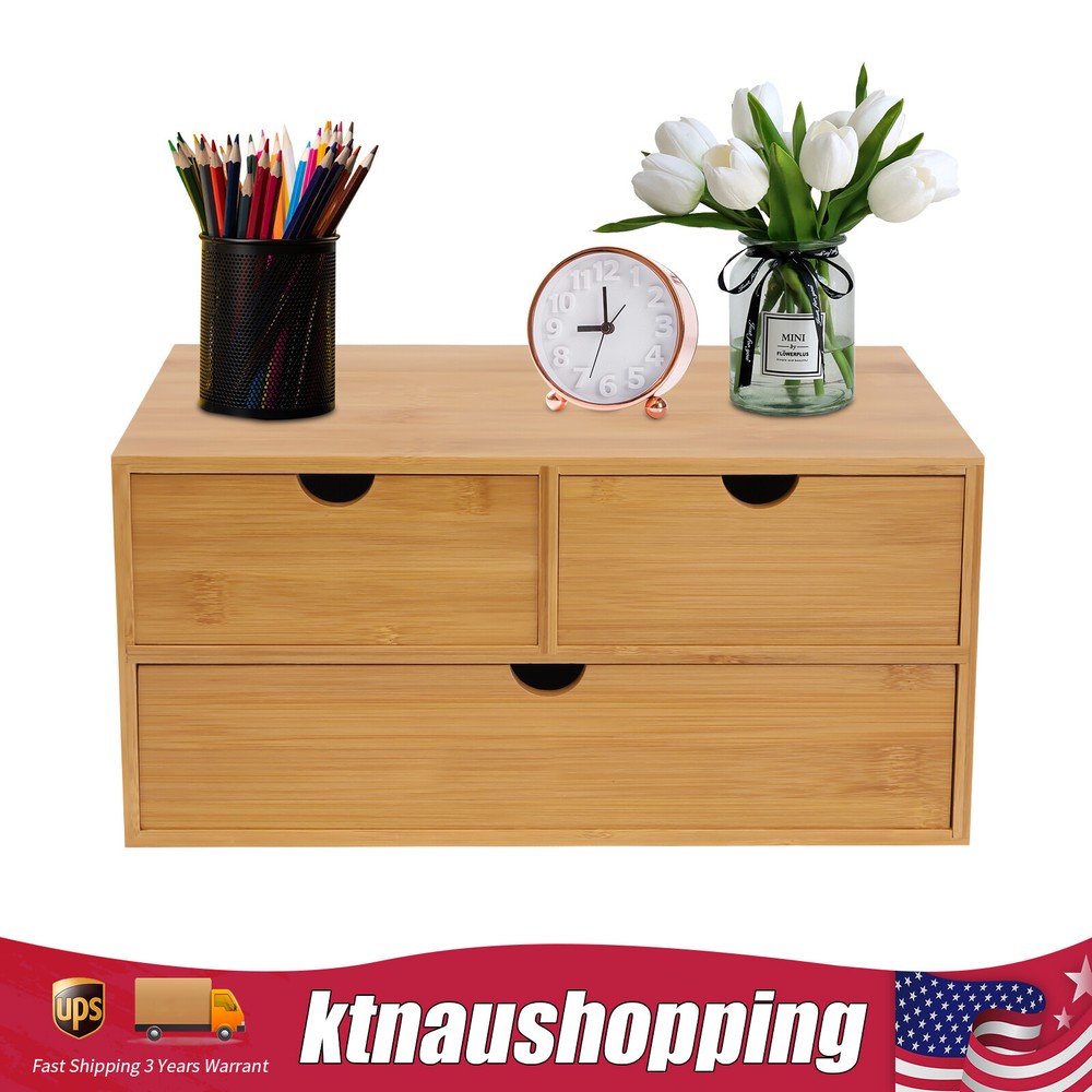Bamboo Desk Organizer with 3 Drawers for Compact Storage  