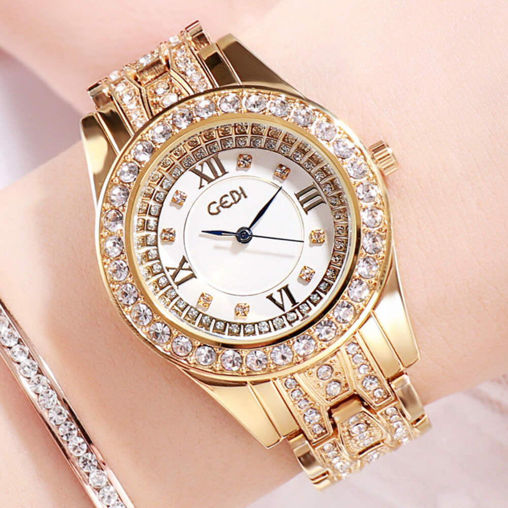Elegant Women's Diamond-Studded Watch in Gold, Rose Gold, and Silver Finish
