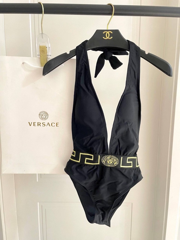 VERSACE Greca Border One-Piece Swimsuit - Black/Gold Medusa -Size S