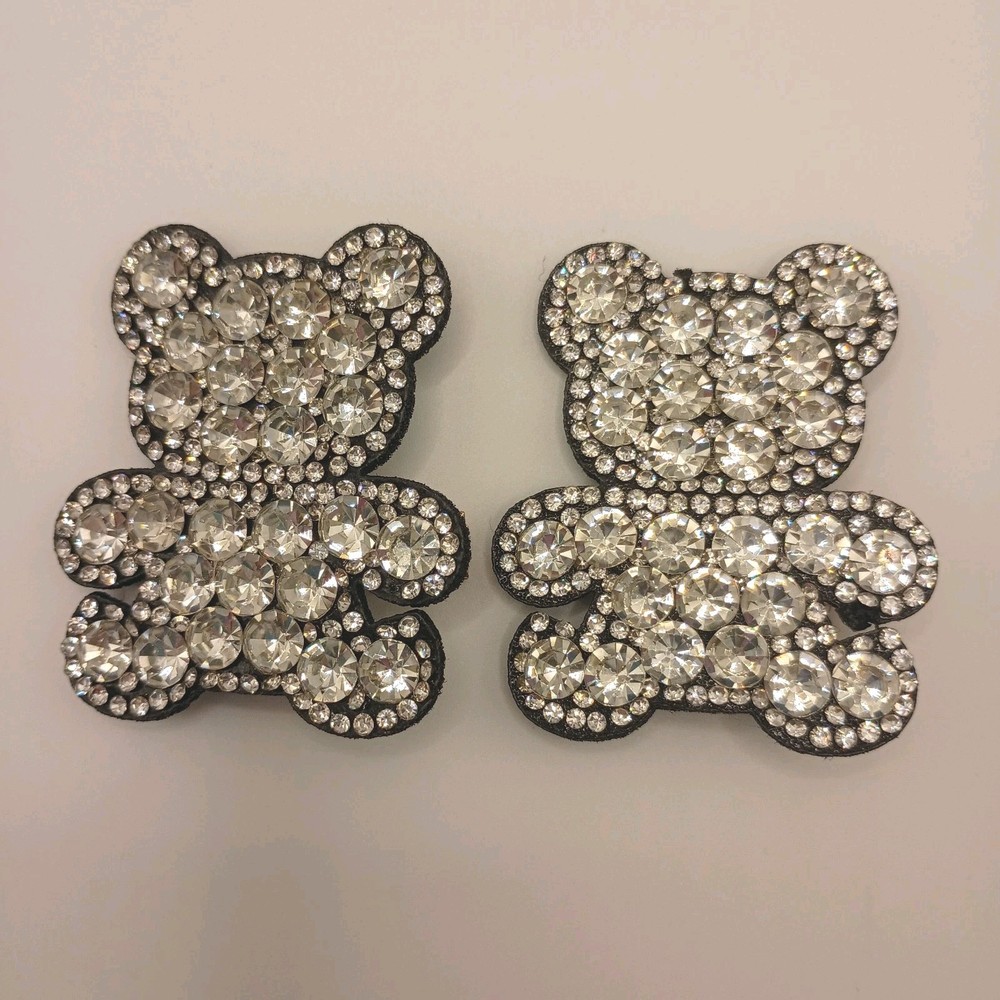 Vintage Clear Rhinestone Teddy Bear Hair Clips Pair Y2K