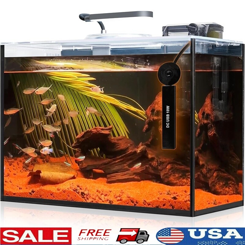 3 Gallon Self-Cleaning Fish Tank Starter Kit with Filter Light and Plants