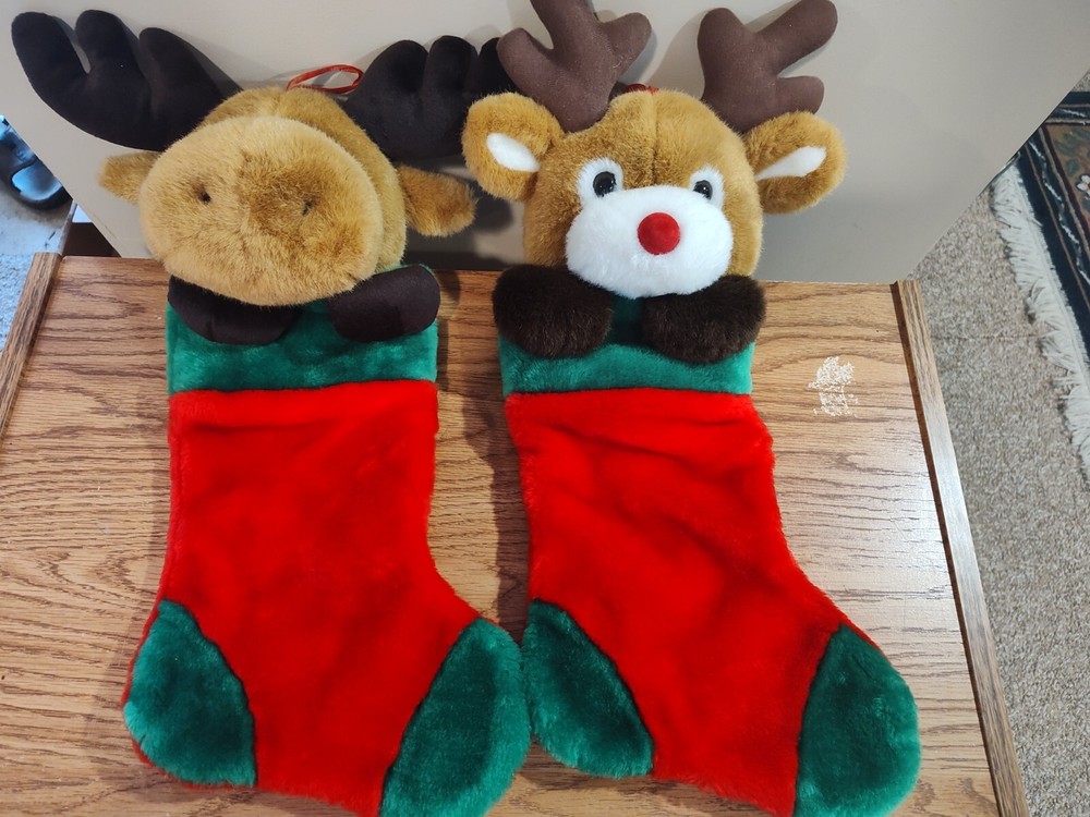 Reindeer  and  Moose Christmas Stockings 17inches Lot of two