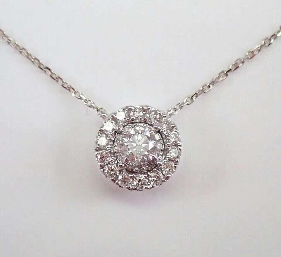 Round Cut Simulated Diamond Women's Stunning Halo Pendant 14K White Gold Plated