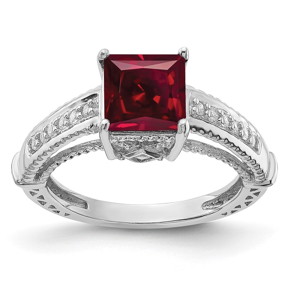 Sterling Silver Rhodium-plated Lab Created Ruby and Cubic Zirconia Ring Size 8