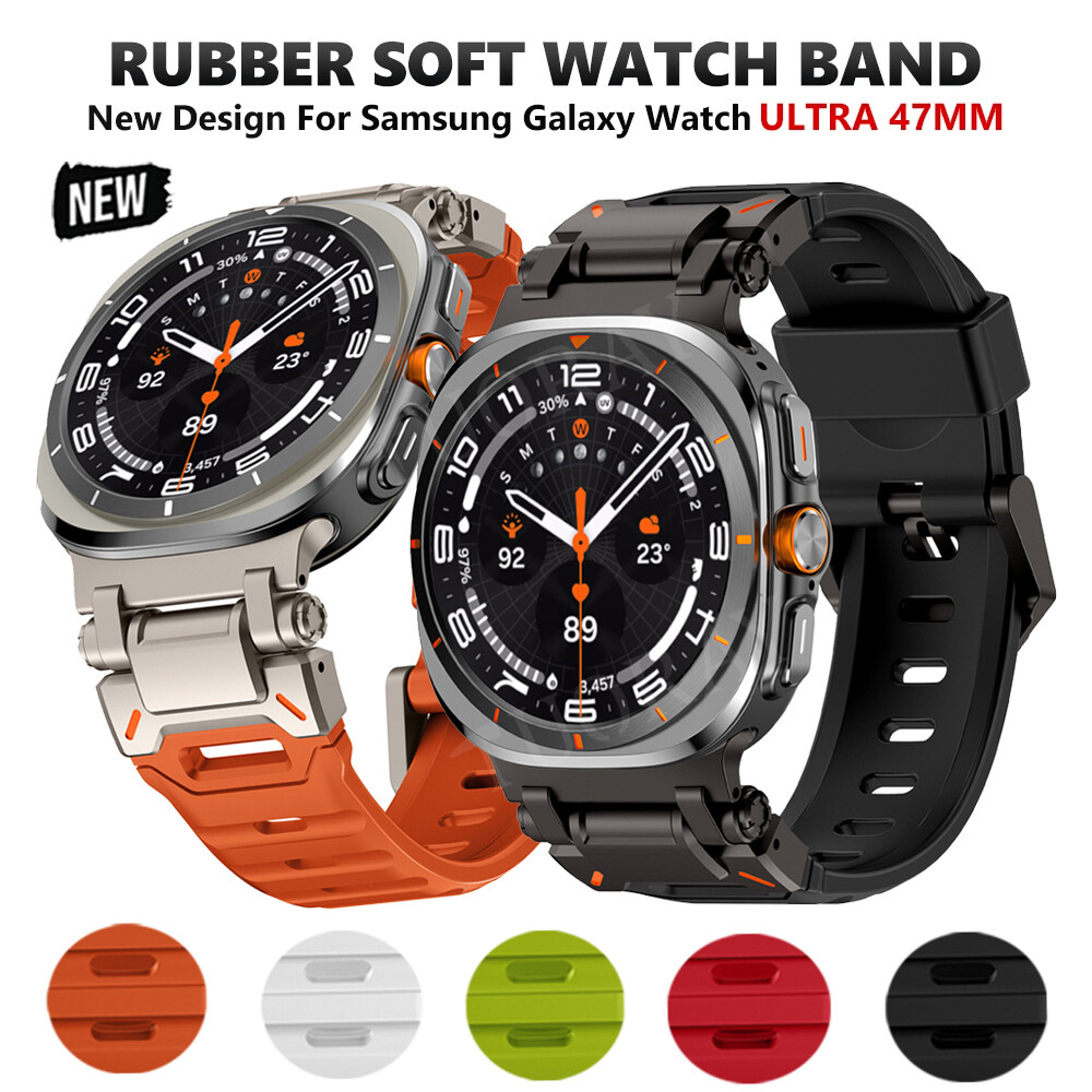 Samsung Galaxy Watch Ultra 47mm Rubber Stainless Steel Sport Band Strap