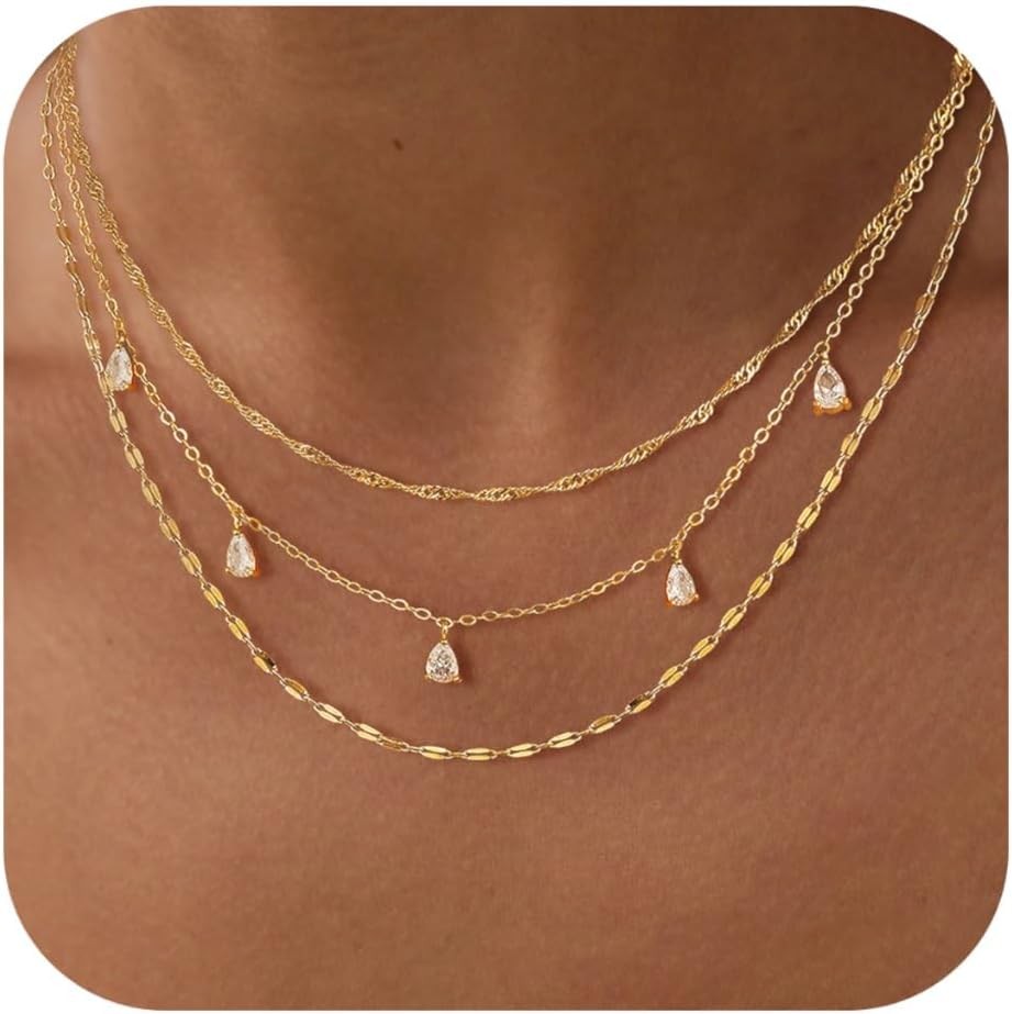 Layered Necklaces for Women, Dainty Gold Necklace Stack 14k Gold Plated Layering