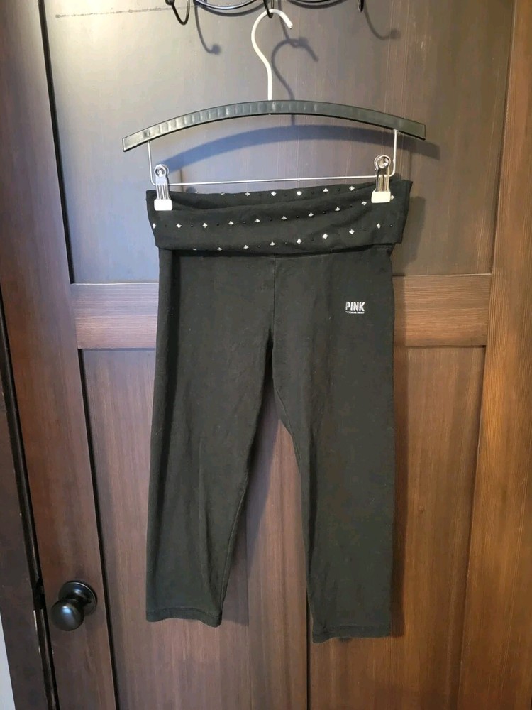 Victoria Secret PINK Studded Black Fold Over Yoga Capri XS