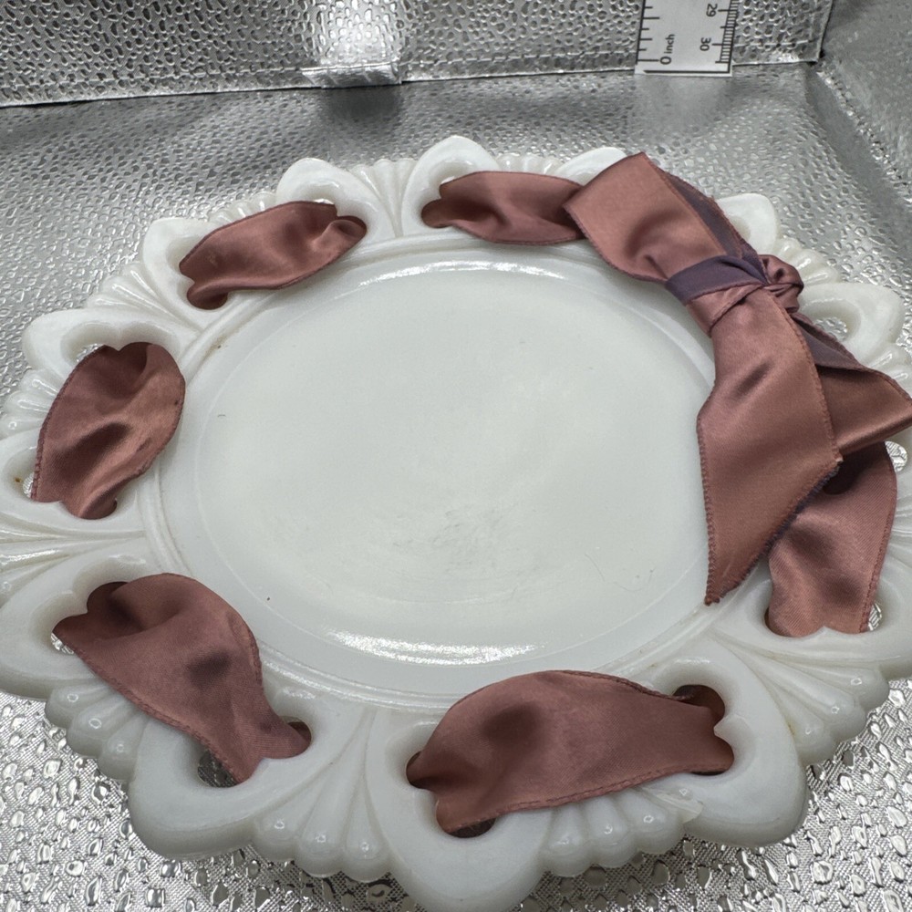 Vintage Desert Serving Set, Milk Glass Lace Edge, Milk Glass Salad Plates