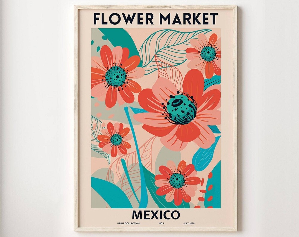 Flower Market Print Mexico Flower Market Poster Wall Art Florist Gift Abstract