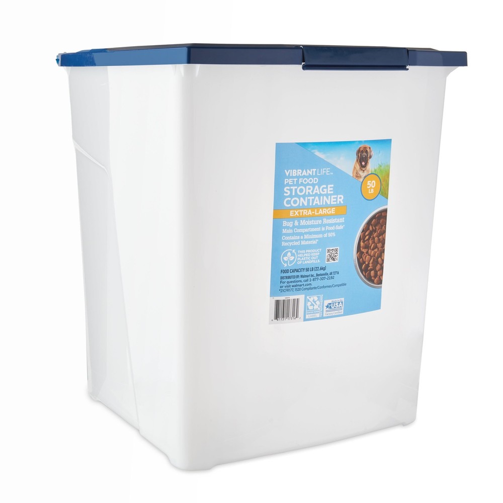 Plastic Pet Food Storage Container with Locking Lid, Extra-Large, 50 lb