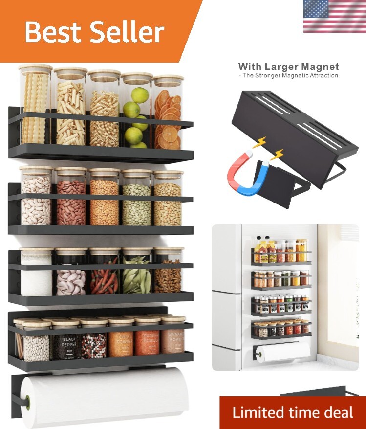 Durable Magnetic Spice Shelf & Paper Towel Holder Set for Efficient Kitchens