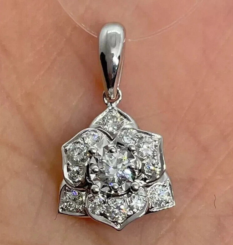1.50CT Round Cut Moissanite Flower Pendant 14k White Gold Plated 18'' Free Chain