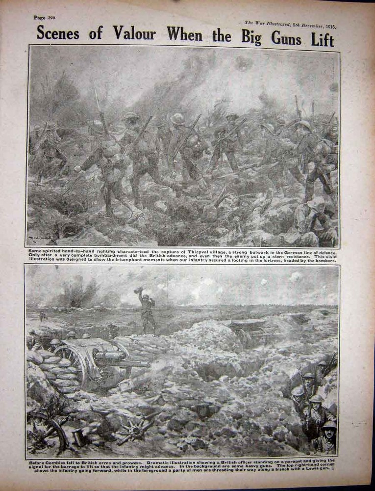 Original Old Antique Print Ww1 1916 Voseges German Siers Teutons Thiepval Army