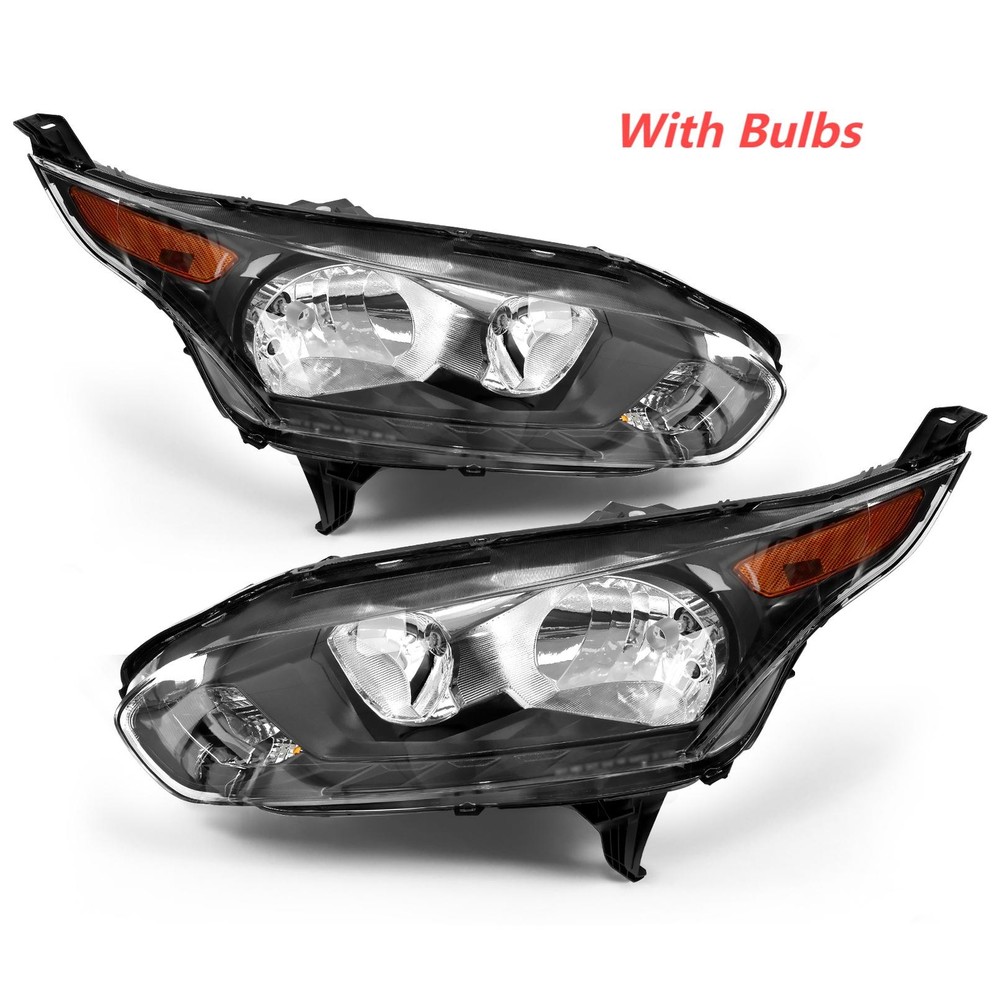 For 2014-2018 Ford Transit Connect Black Headlights W/Bulbs Headlamps Pair