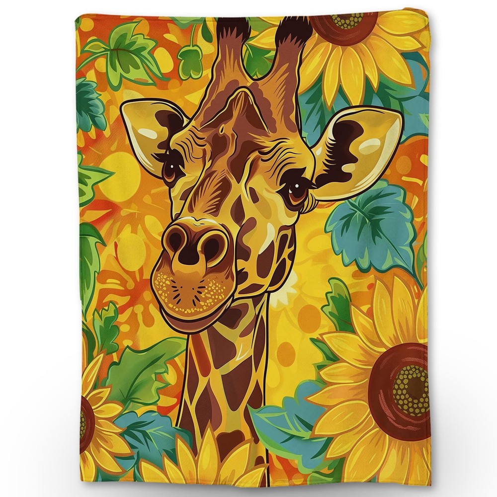 Giraffe & Sunflower Blanket, Soft Flannel Animal Throw Blanket for Couch, Bed...