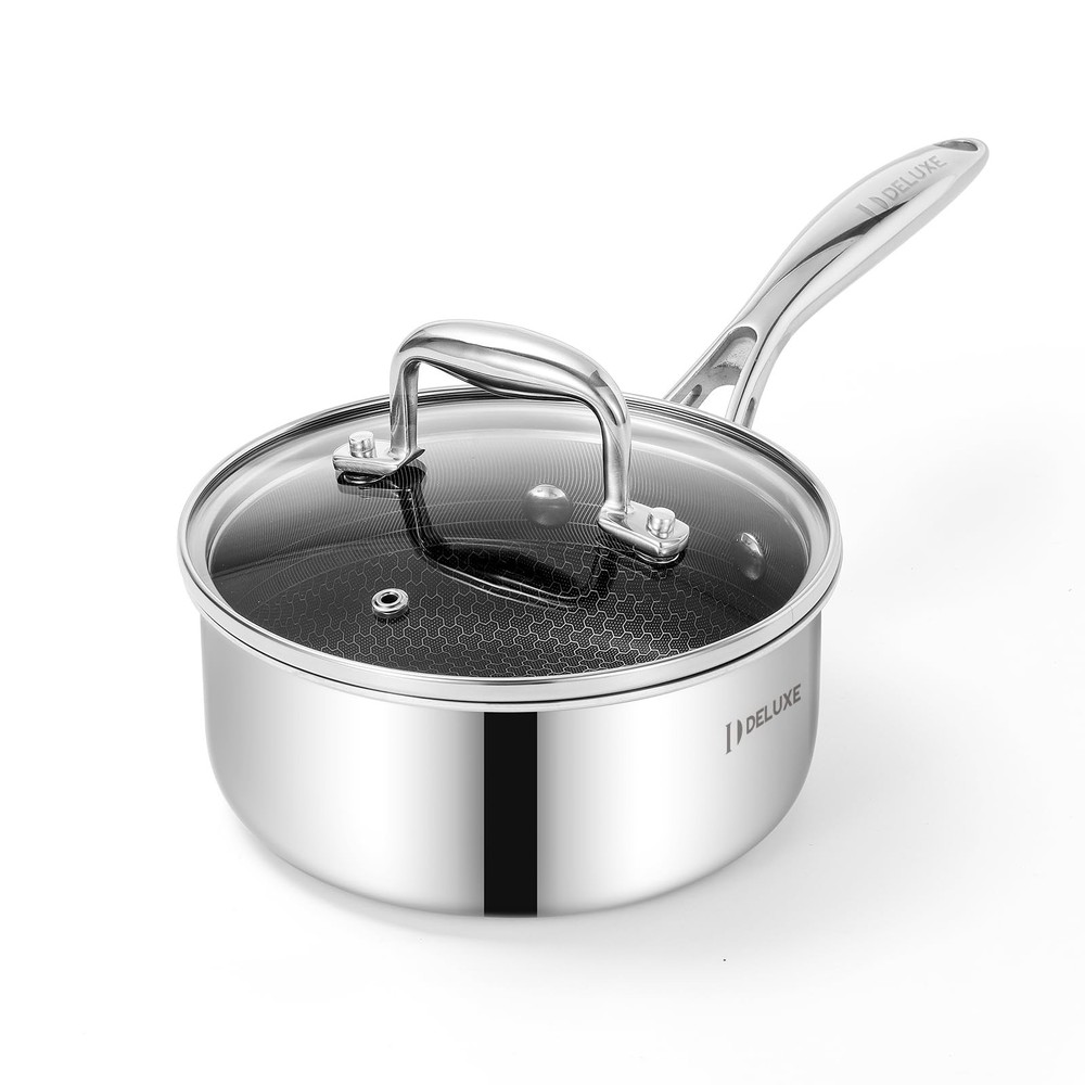 Hybrid Ceramic Nonstick 1.3-Quart Saucepan with Tempered Glass Lid & Stainless Steel Handle