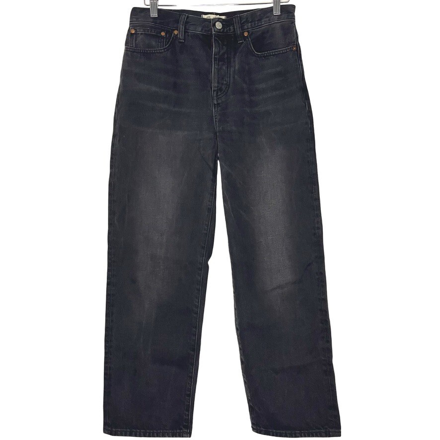 Madewell Low Slung Straight Womens 26 Black Airy Denim Button Fly Kent Wash