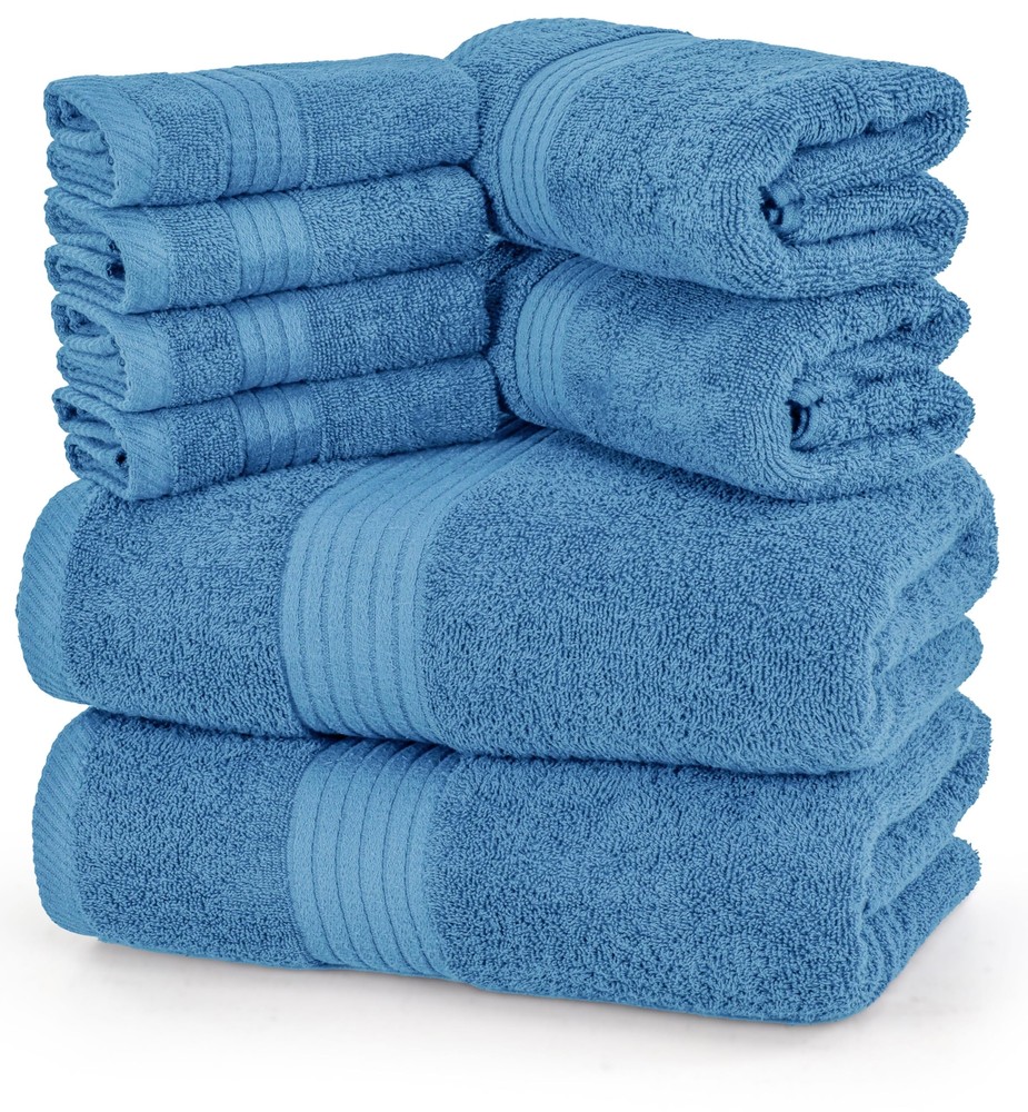 8-Piece Soft Electric Blue Cotton Towel Set with 2 Bath 2 Hand 4 Washcloths
