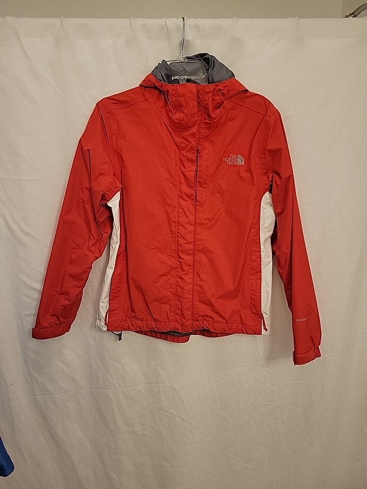North Face Womens Hyvent Hooded Full Zip Wind Rain Jacket Small Coral