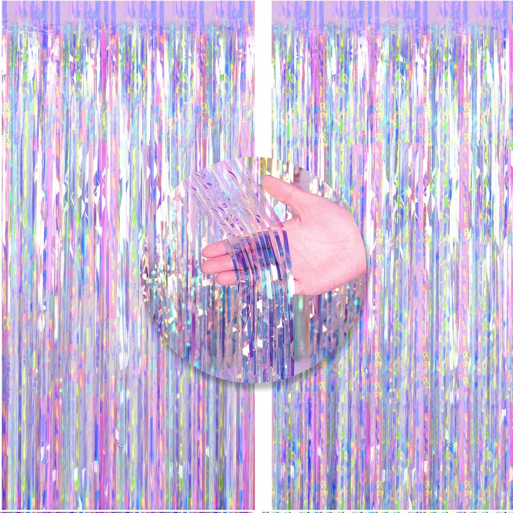 2Pcs 3Ft X 8.3Ft Shiny Corlorful Metallic Tinsel Foil Fringe Curtains Photo Boot