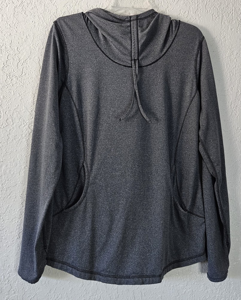 New Balance Athletic Gray Cowl Drawstring Hoodie Princess Seam Pockets Sz L