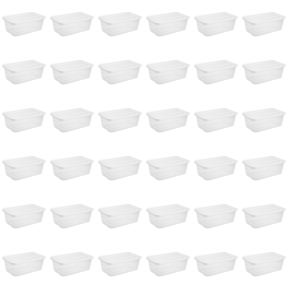 Small Storage Bin, 6 Quart Clear Plastic Storage Container, White, Pack of 36
