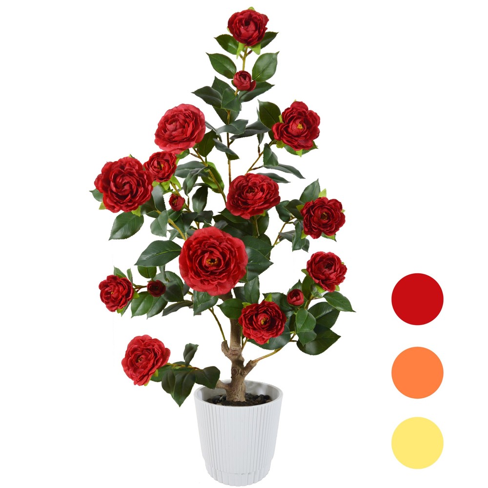 3ft Artificial Camellia Tree in White Pot - Realistic Faux Plant
