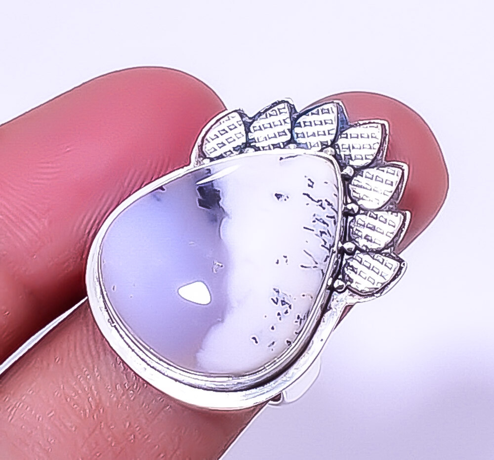 Dendritic Opal - Brazil Gemstone 925 Sterling Silver Ring Adjustable (22 A35