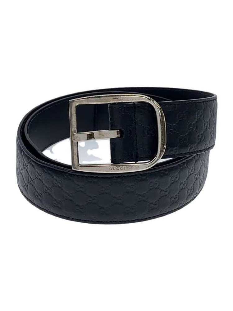 GUCCI Mens Black Leather Belt with Classic GG Buckle